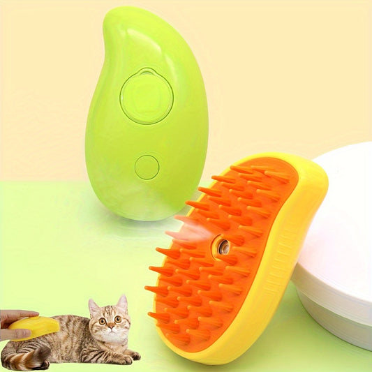 Self-cleaning Cat Steam Brush that removes tangled and loose hair, massages pets, and removes pet hair for both cats and dogs.