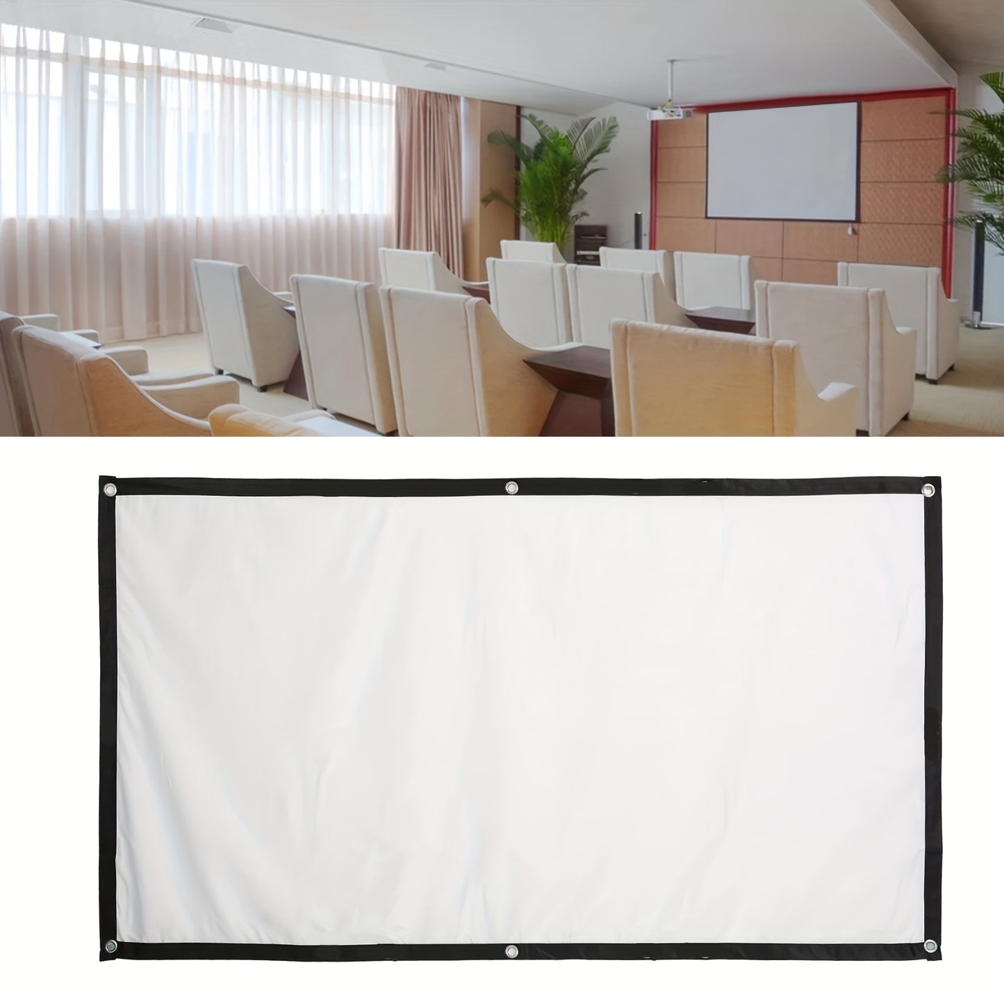 TUOGTCI 72-Inch portable projection screen with dual-sided, foldable design and 4K Ultra HD & 3D support, ideal for home theater, parties, and office use.