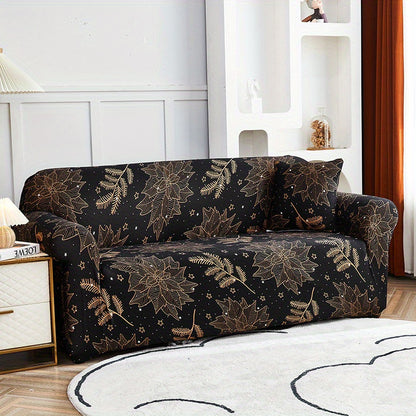 Modern printed sofa slipcover with elastic closure, made of 95% polyester and 5% spandex. Machine washable with active printing and stitched craftsmanship. Fits armchairs to sectional sofas, weighing 100-120gsm fabric.