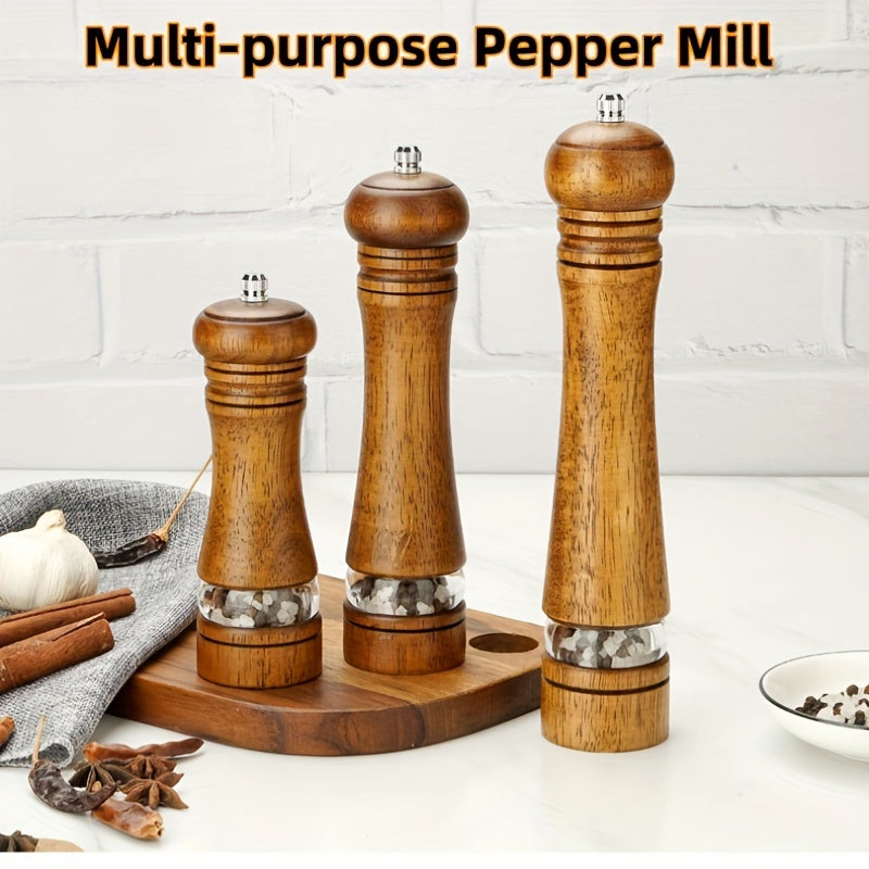 20.32cm Adjustable Spice Mill with Transparent Window, Perfect for Seasonings & Gifts, Ideal for Christmas, Thanksgiving, New Year - High-Quality Oak Manual Pepper Grinder