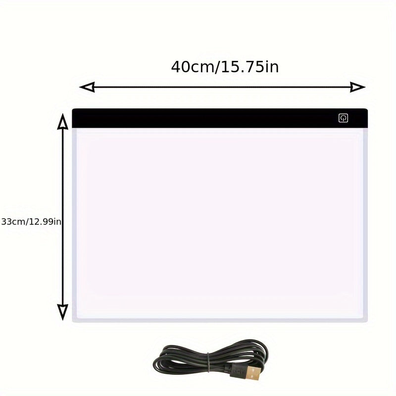 LED tracing light box for A3, A4, and A5 sizes, USB powered with adjustable illumination. Ideal for left and right-handed artists, made of acrylic material. Perfect for sketching