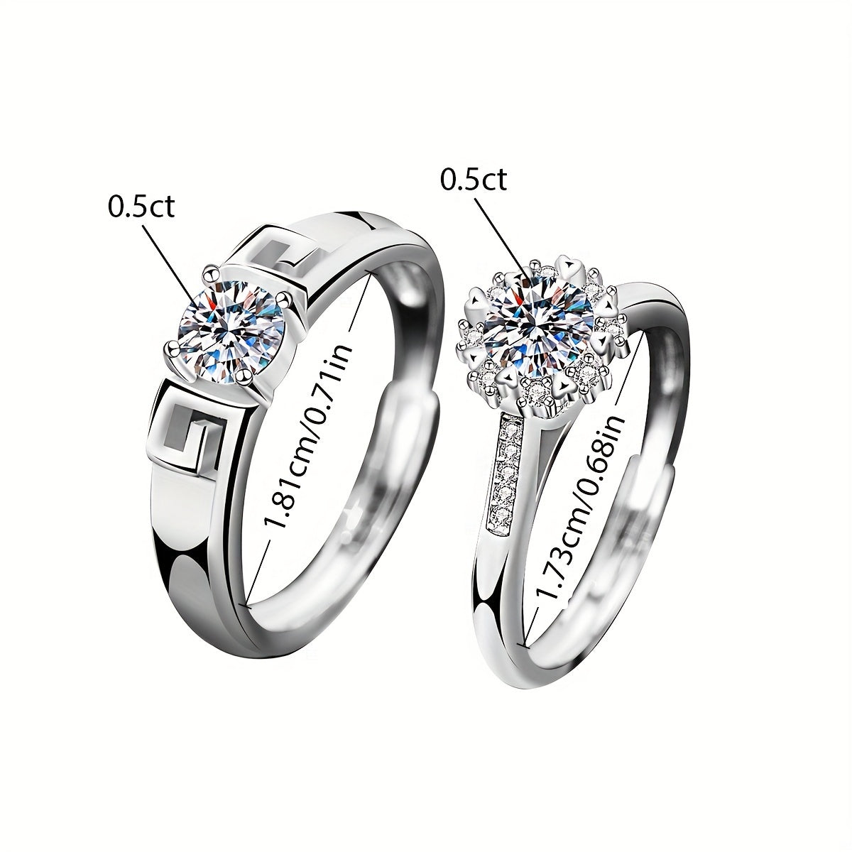 A pair of Romantic 0.5CT Moissanite Couple Rings made of 925 Sterling Silver, designed to sparkle as Engagement Rings, Wedding Bands, or Promise Rings - Ideal for Valentine's Day, Anniversaries, or Birthdays - Elegant and Luxurious Couple Jewelry, the