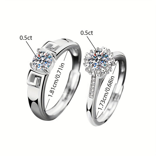 A pair of Romantic 0.5CT Moissanite Couple Rings made of 925 Sterling Silver, designed to sparkle as Engagement Rings, Wedding Bands, or Promise Rings - Ideal for Valentine's Day, Anniversaries, or Birthdays - Elegant and Luxurious Couple Jewelry, the