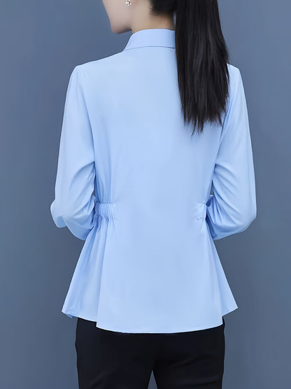 Elegant slim-fit lace stitching button front shirt for office & work.