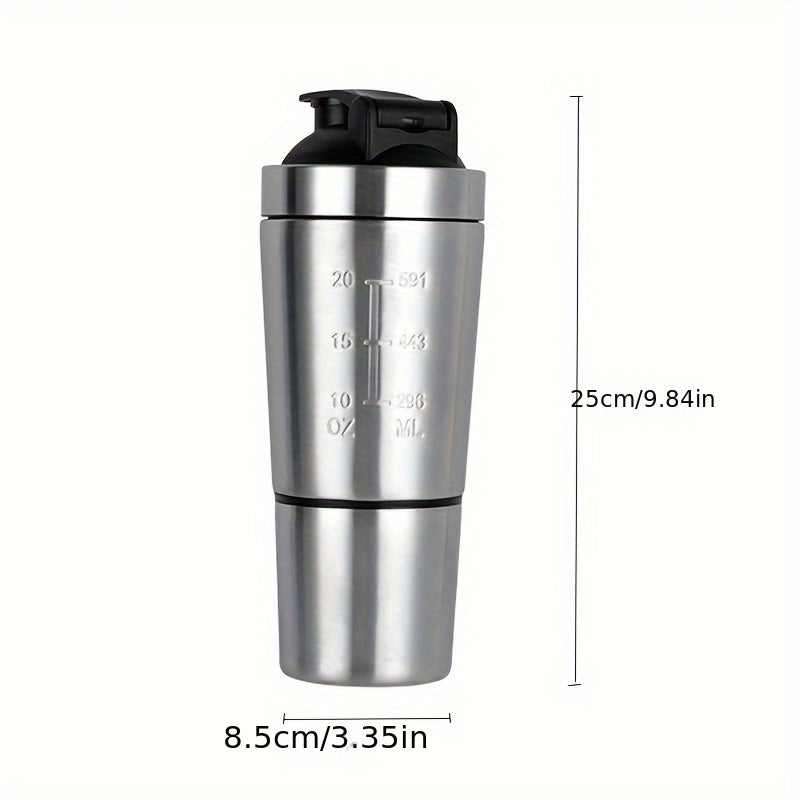 600ml Stainless Steel Fitness Shaker Cup with Stirring Ball, Large Capacity Sports Water Cup