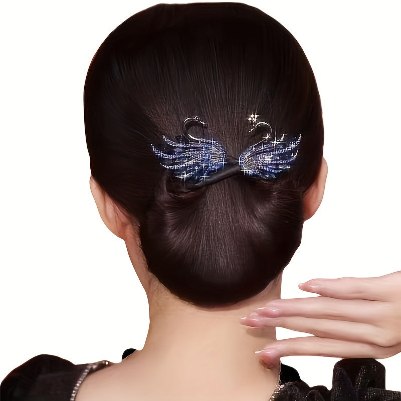 Vintage-inspired alloy hair bun maker with elegant rhinestones, formaldehyde-free