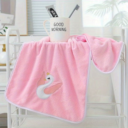 A 75*35cm Cartoon Swan Kid's Bath Towel with premium softness, absorbency, and quick-drying capability, ideal for use in the bathroom or at home.