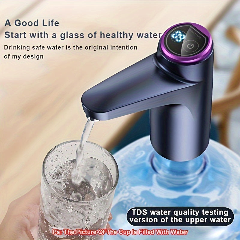 Portable water pressure device for home, office, or dormitory - USB rechargeable electric water bottle pump, automatic drinking water dispenser for jugs ranging from 5.68 to 18.93 liters.