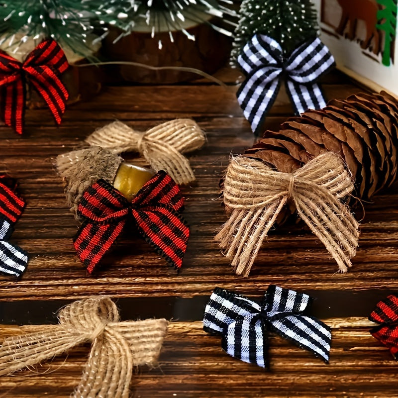 30 Mini Red & Black Plaid Ribbon Bows - Ideal for Christmas and Holiday Decor