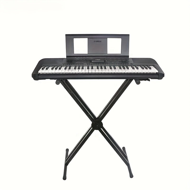 Foldable black alloy keyboard stand - adjustable height, durable, portable, ideal for synthesizers, pianos, and more. Perfect Valentine's Day gift.