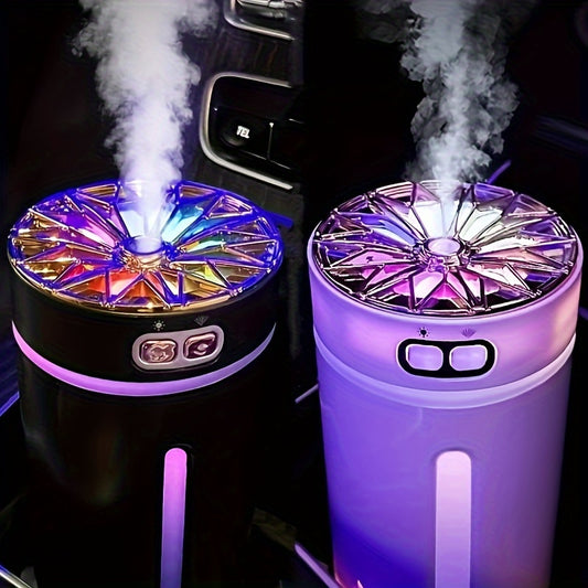 Portable car humidifier with color light, essential oil diffuser, suitable for USB in home and car.