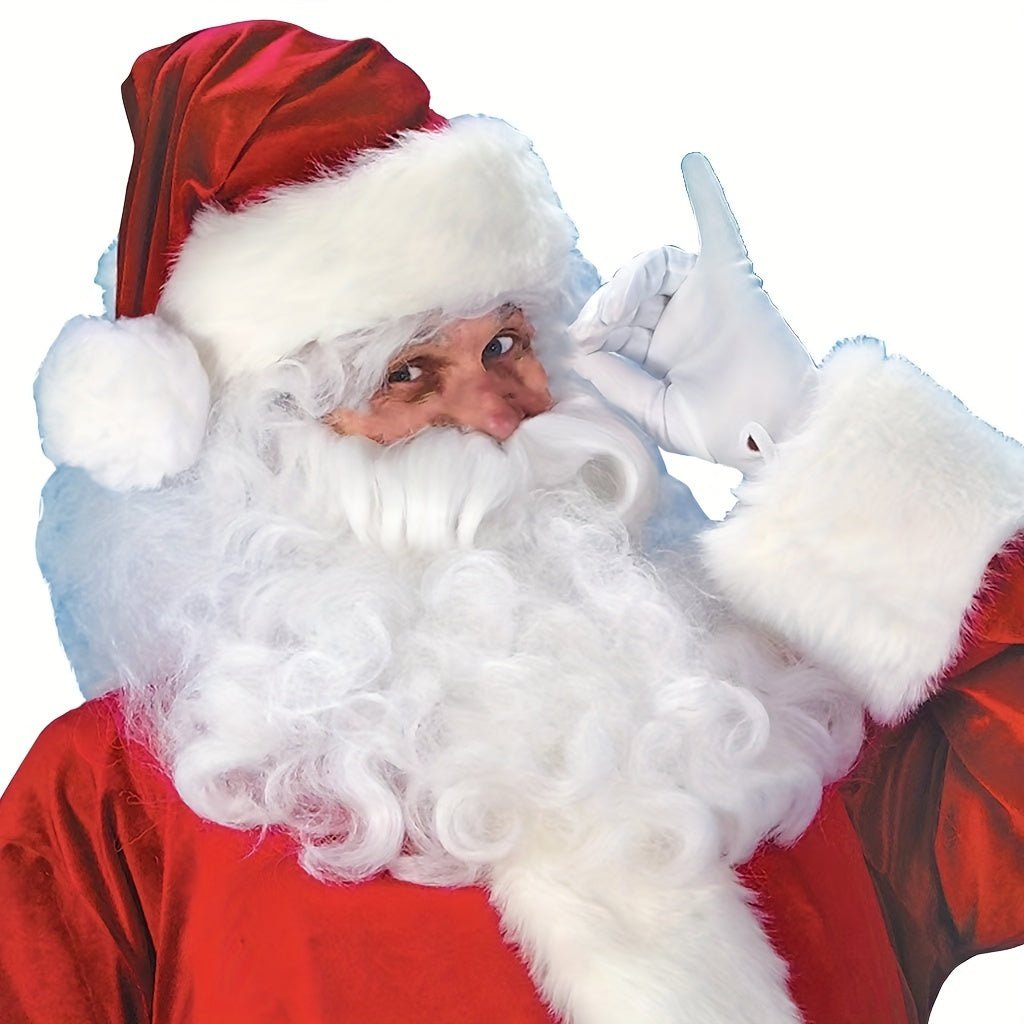 Get into the holiday spirit with this adorable Santa Claus wig, beard, eyebrows, Christmas hat, and glove set. Perfect for men and women to wear at parties or holiday events. Ideal for costume cosplay, photography props, and as a festive Christmas gift.