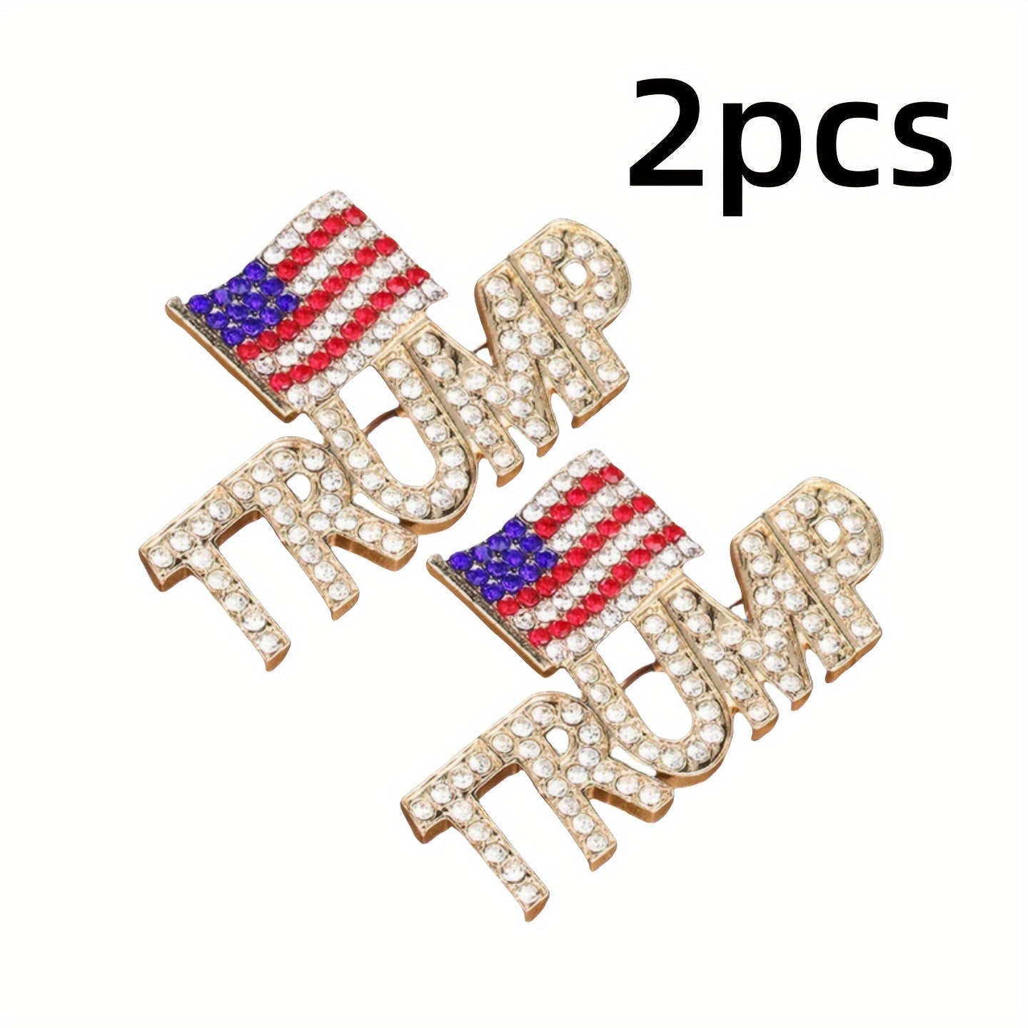 Add a touch of elegance with the Luxury Rhinestone Trump Brooch Pin featuring an American Flag design. This Novelty Irregular Shape Fashion Accessory is perfect for both men and women, showcasing an Elegant Crystal Patriotic Emblem. Available in a set of