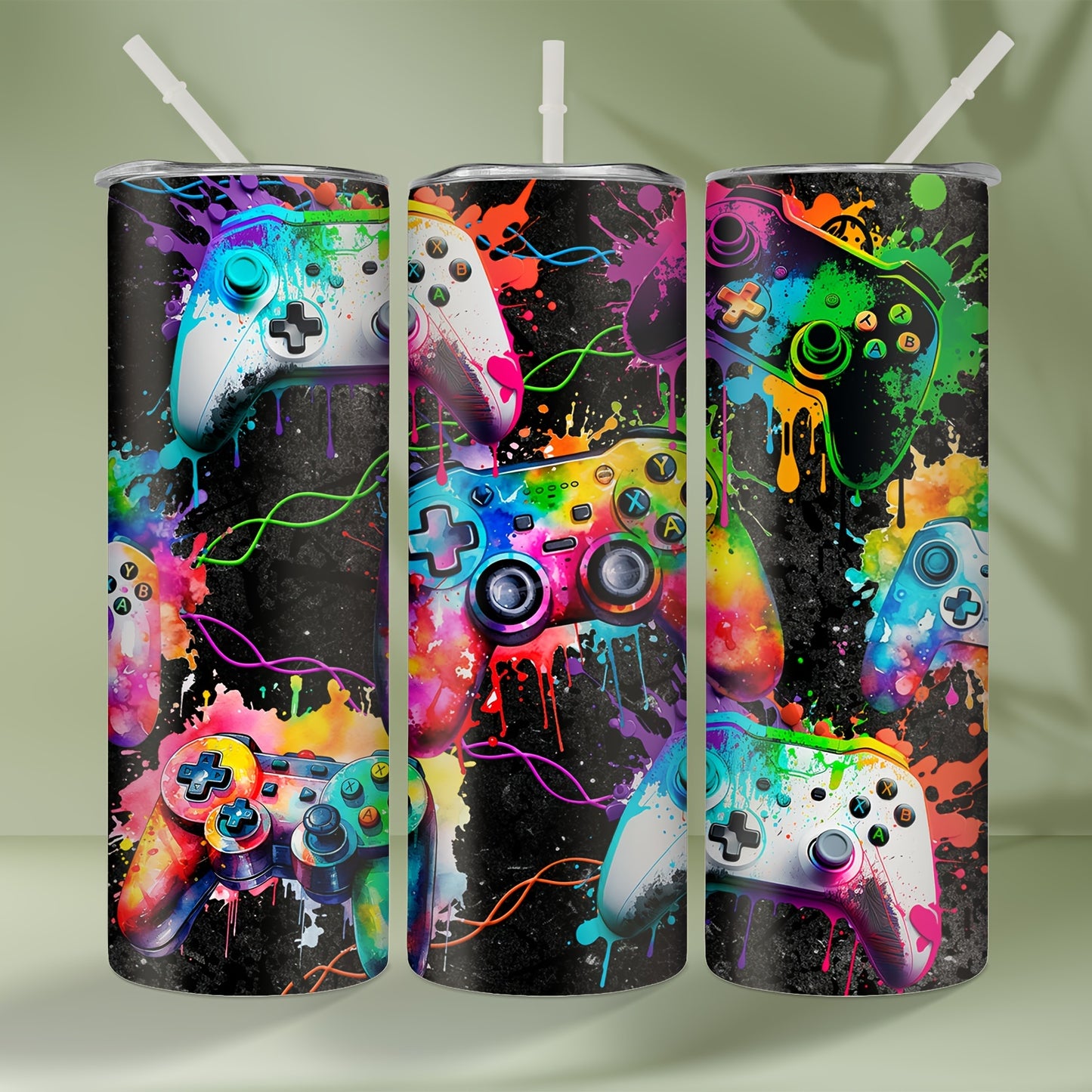 20oz Stainless Steel Insulated Water Bottle featuring a Colorful Game Controller Design - Includes Straw, Ideal Gift for Gamers - Hand Wash Only.