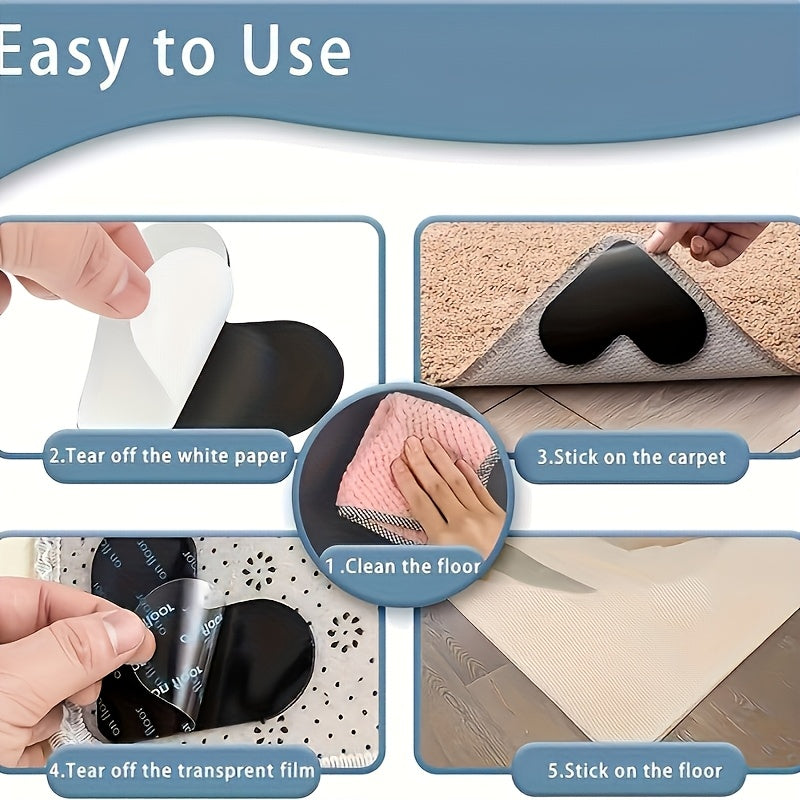 Get a set of 4 Non-Slip Carpet Gripper Pads that are reusable and double-sided. These Rug Anchors require no electricity and prevent curling on hardwood and tile floors, perfect for use in the kitchen, bedroom, or with doormats.