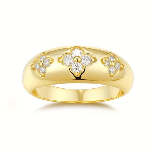 Stunning 18K Gold Plated 925 Sterling Silver Ring adorned with Sparkling Moissanite Stones, Universally Adjustable for Everyday Wear and Celebratory Events, Perfect for Valentine's Day, Engagements, Weddings, Anniversaries, or Birthdays.