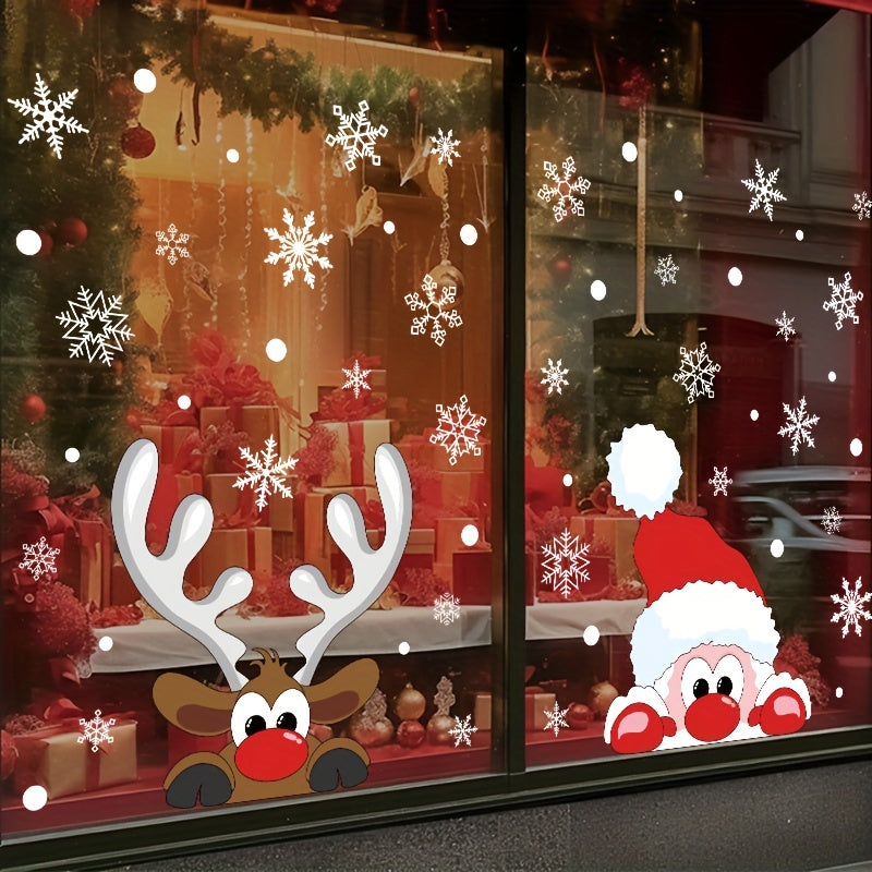 Decorate your holiday home with these festive Christmas Window Clings! The set includes snowflake, Santa, and reindeer decals measuring 24.99cm x 45.01cm. Made of electrostatic PVC, these stickers will add a winter wonderland touch to your Christmas