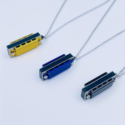 Necklace harmonica with four holes and eight tones for playing songs.