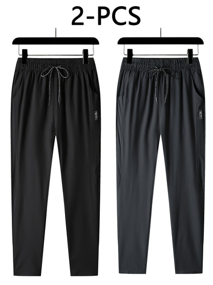 2 men's quick-dry athletic pants with stretch fabric and pockets