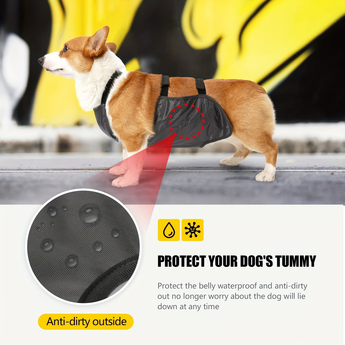 Waterproof and dirt-proof vest for medium to large breed dogs with breathable heat sink and comfortable design.