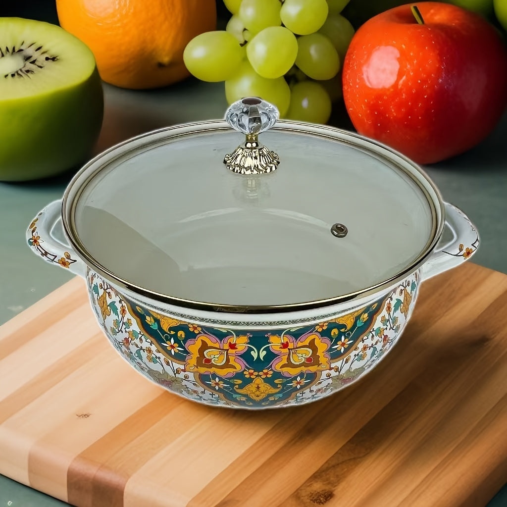 Large Capacity Enamel Hot Pot - Perfect for Soup & Porridge, Versatile and Easy to Clean with Bright Colors, An Ideal Kitchen Accessory