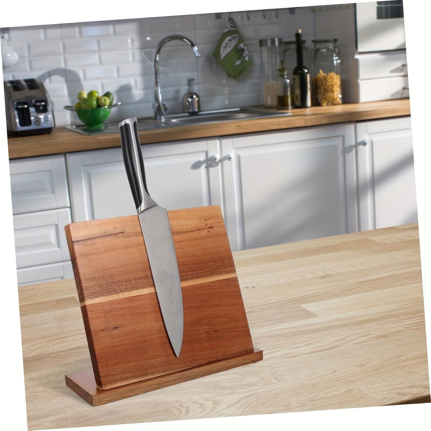 Wooden Magnetic Knife Holder Strip, Kitchen Knife Block with Magnetic Cutter Stand - Countertop Knife Rack for Displaying and Storing Cutlery