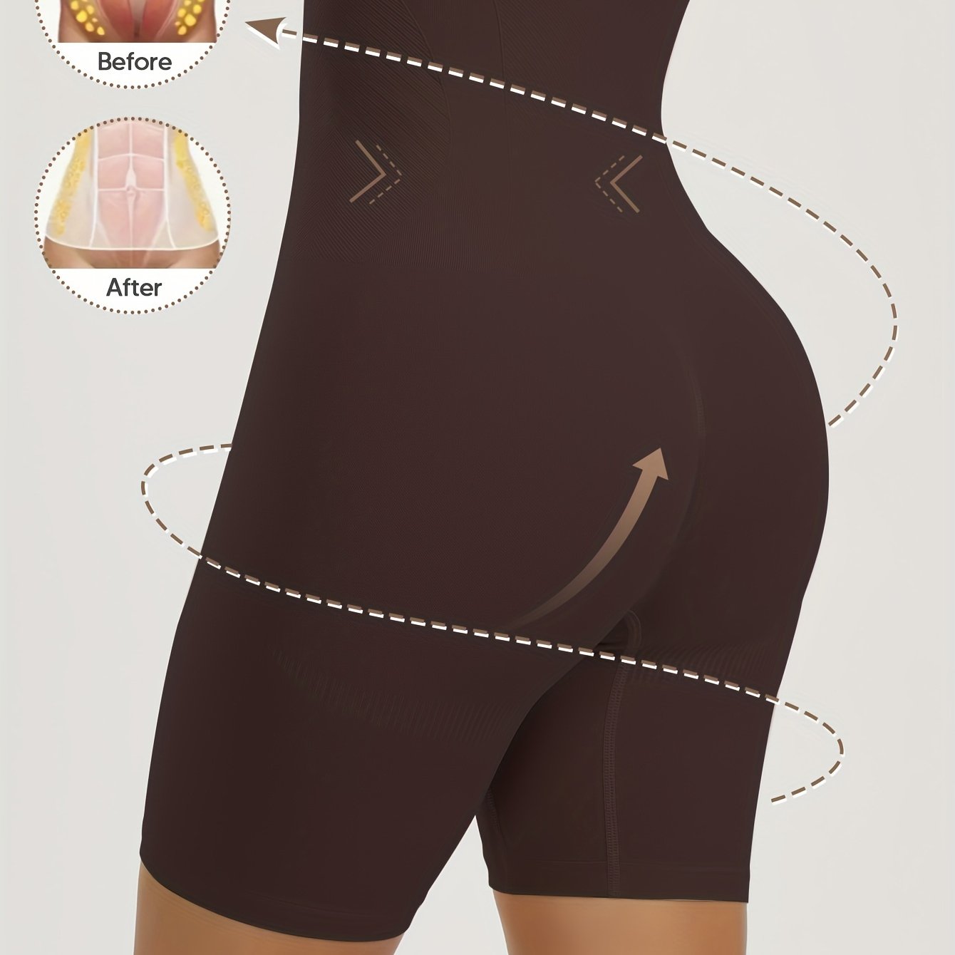 Women's high-waist shaping shorts with tummy control, butt lifting, and back support. Features comfortable elastic waistband, solid color, and is machine washable.