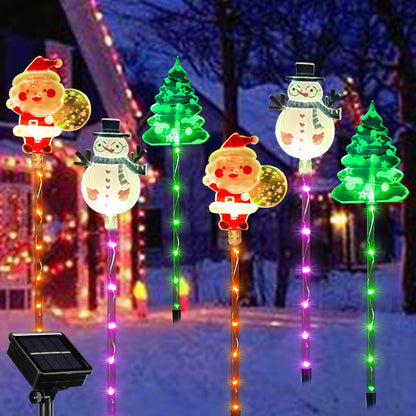 Set of 6 Solar LED Garden Stake Lights featuring Santa, Snowman, and Tree Designs for Christmas Holiday Decor, with 8 Lighting Modes, Solar Powered, made of Plastic, 36V, perfect for Outdoor Festive Lighting