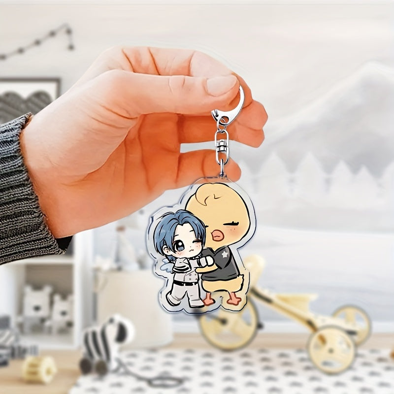 Acrylic Keychain with Adorable Cartoon Animal Design Inspired by K-Pop, Double-Sided Charm for Bags & Keys, Ideal Gift for Fans