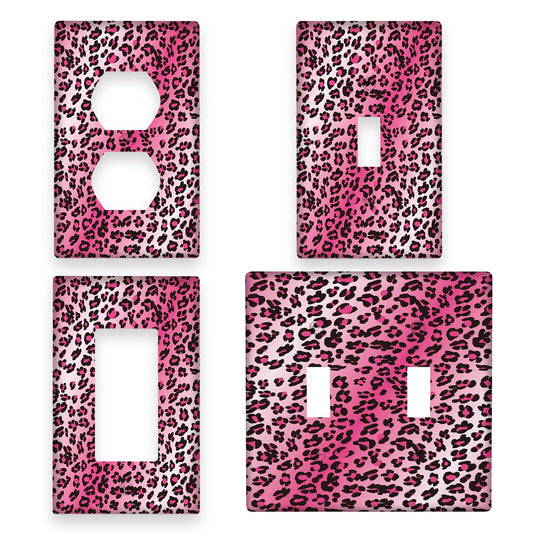 Pink leopard print light switch cover for 1 or 2 switch plates, a unique addition to home decor.