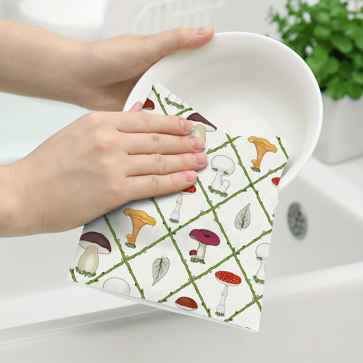 2 pieces of hand towels, dish cloth, scouring pad, tea towels for kitchen decor and supplies.