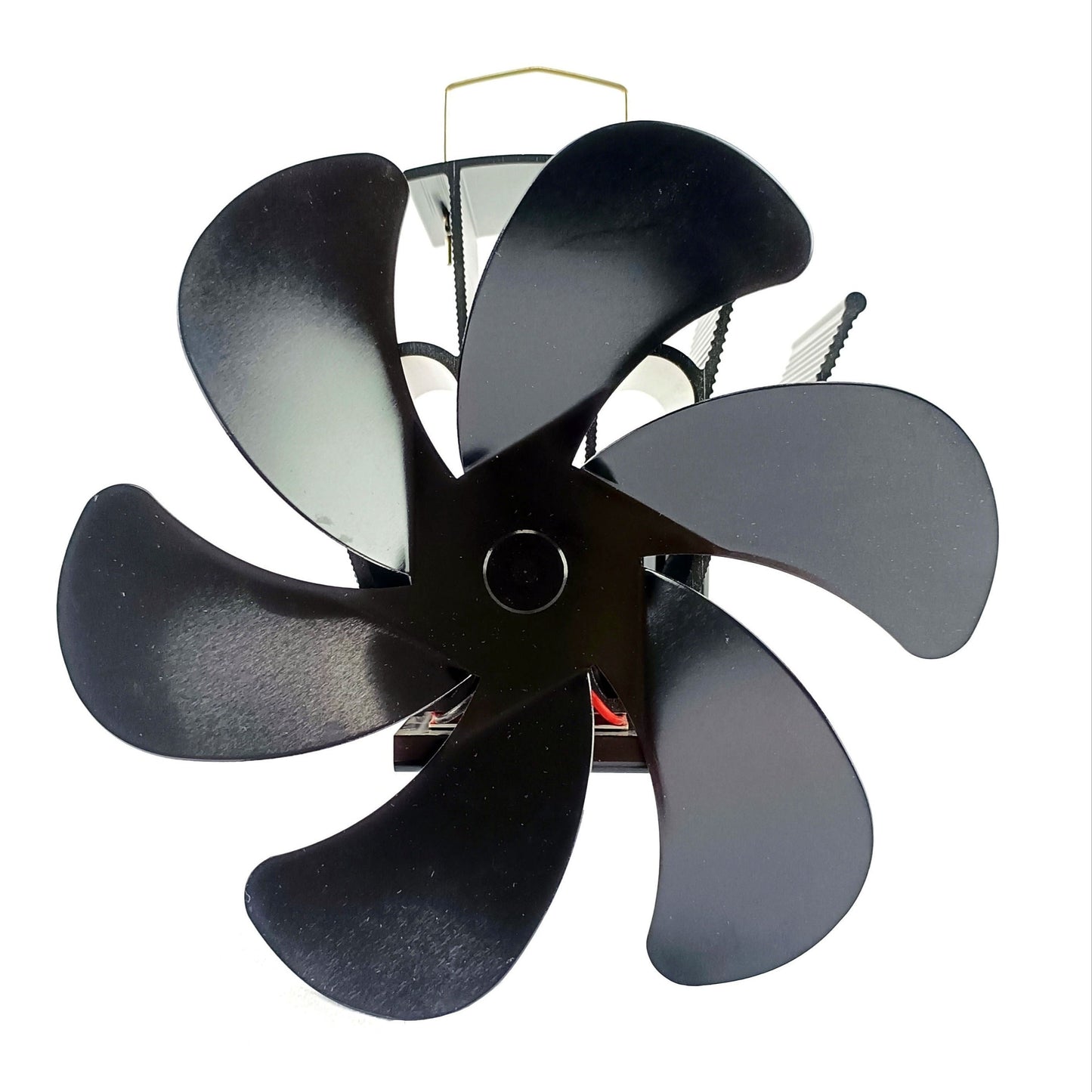 6-blade wall mounted fan that is portable and ideal for both indoor and outdoor use, specifically designed for use with fireplace chimneys.