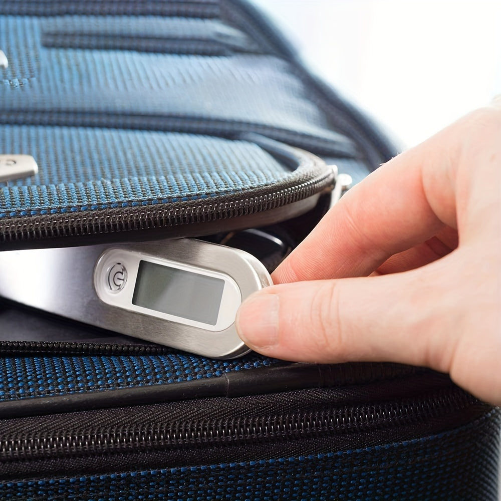 Portable LCD digital luggage scale with a 110lbs/50kg capacity and steelyard hook for travel and fishing.