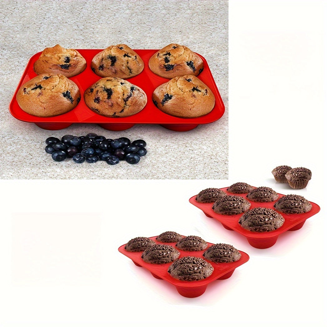 1 piece of Silicone Muffin Pan with Non-Stick 6 Cavity Cupcake Mold for Baking Pudding, Oven accessories, Baking Tools, and Kitchen Gadgets.