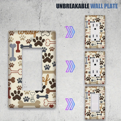 Dog paw and bone print outlet cover for 1 or 2-gang light switches, easy to install with no wiring needed. Ideal for farmhouse country bedroom or dog room decor.