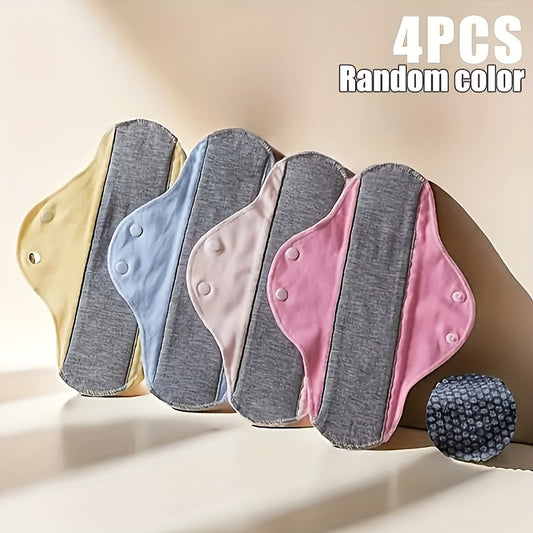 4-Pack reusable menstrual pads featuring soft graphene fabric for leak-proof washable period protection. Solid color design with non-woven fabric for added comfort.