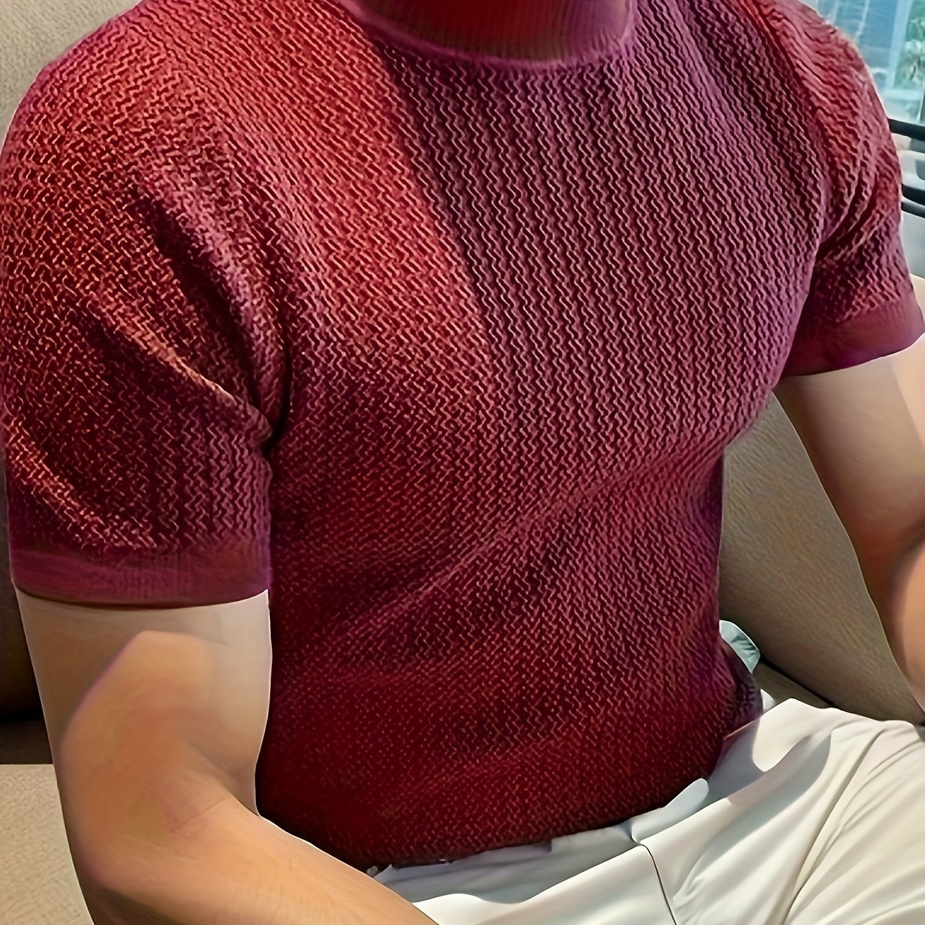 Men's high neck knit t-shirt for casual summer wear with European and American style