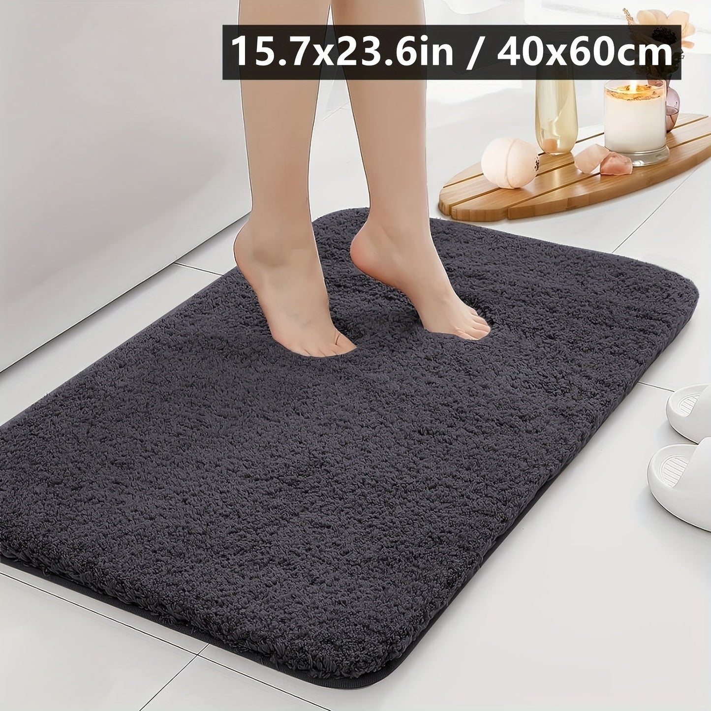 Plush Bathroom Mat with Ultra-Absorbent Features - Non-Slip, Soft Polyester with PVC Backing, Hand Washable, Rectangular Home Decor Rug