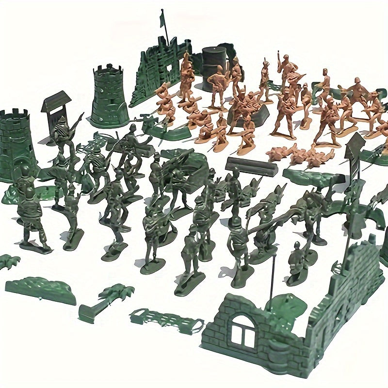 Toy sets for military models, leadership and platoon training, in yellow and green colors made of plastic.