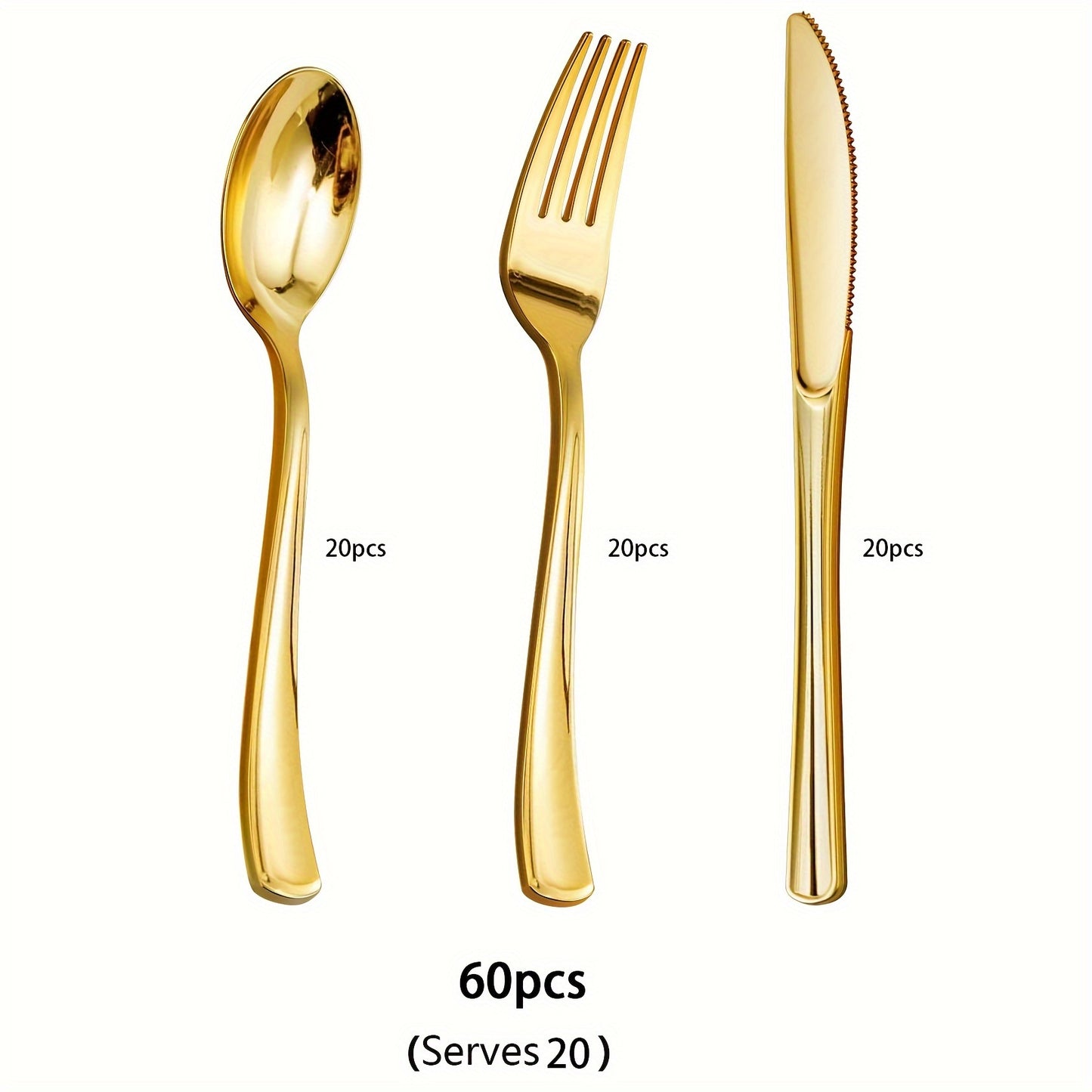 60-Piece Disposable Golden Cutlery Set for Special Occasions - Includes Forks, Spoons, and Knives for Hanukkah and Thanksgiving Decor.