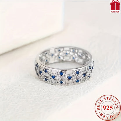 This stunning women's wedding ring is made of elegant 925 pure silver and features a beautiful blue super glossy zirconia stone. It is perfect for daily wear or as a special gift for occasions such as weddings, Valentine's Day, birthdays, parties, and