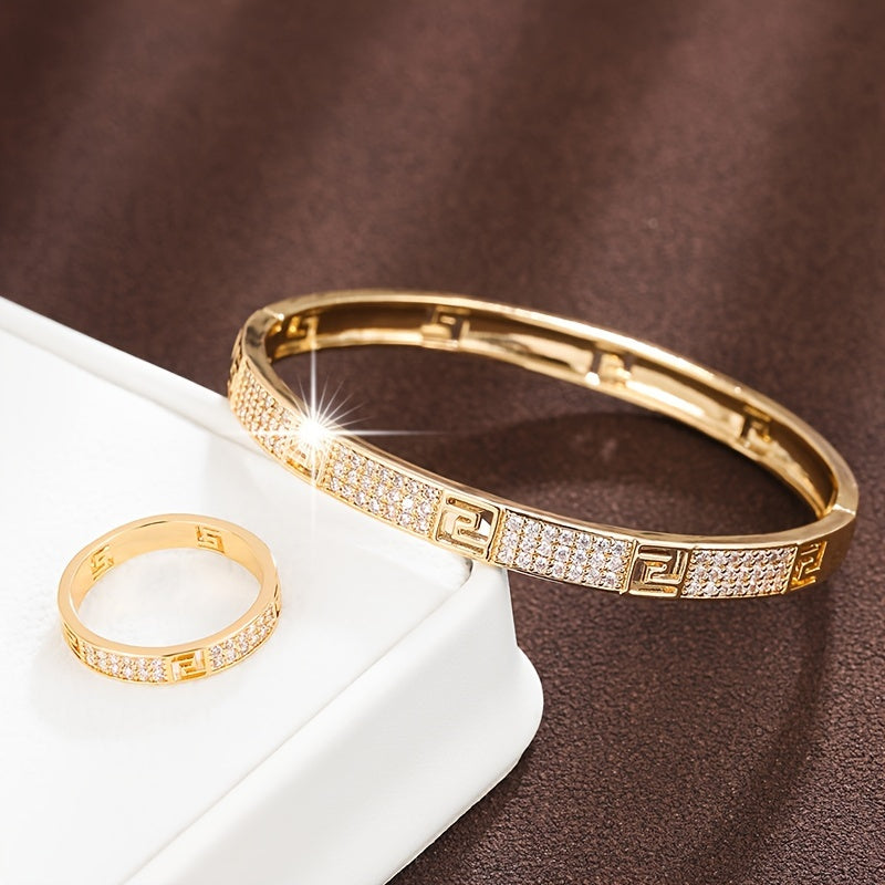 Distinctive number pattern Bracelet and Ring for women crafted with Zirconia Copper