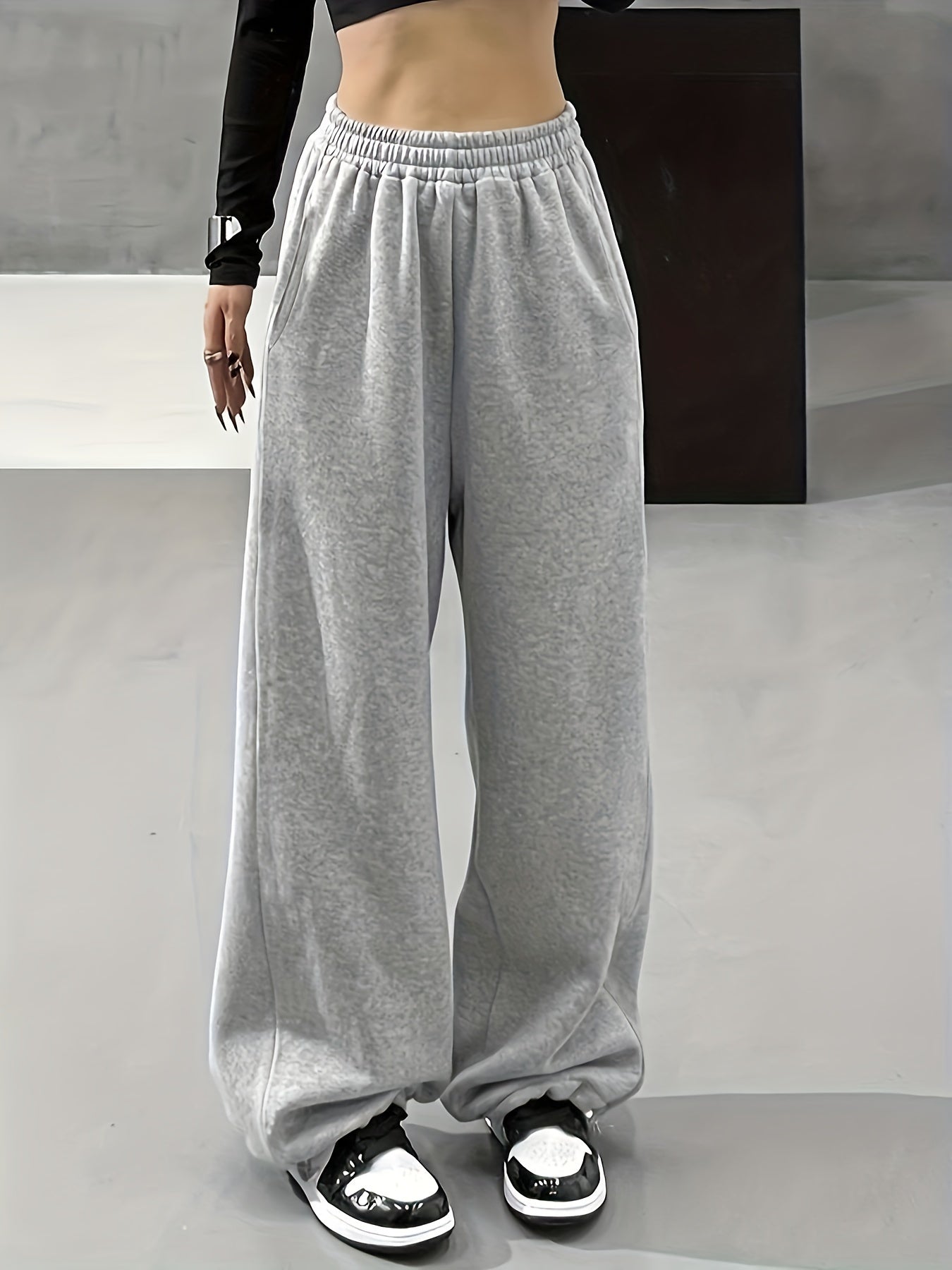 Solid color wide leg pants with pockets and tie, casual and comfortable women's clothing