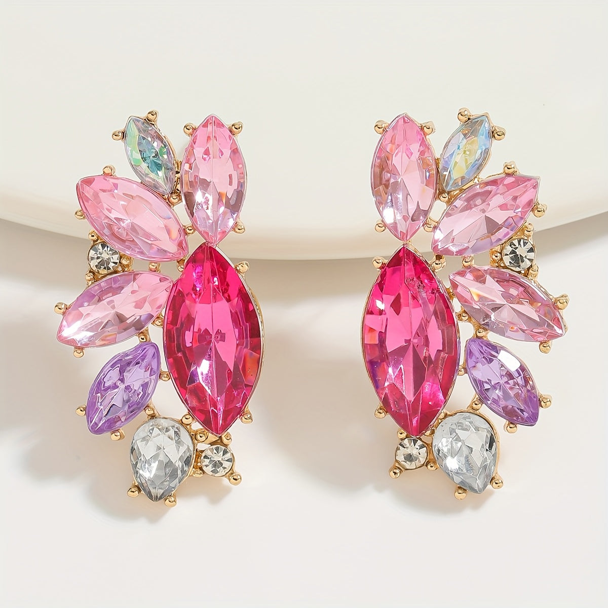 Surprise Her with a Stunning Valentine's Day Gift - Chic Pink and Red Rhinestone Earrings, featuring Unique Oval and Teardrop Shapes adorned with Sparkling Details, Made of High-Quality Alloy with Stainless Steel Posts, Perfect for Special Events and