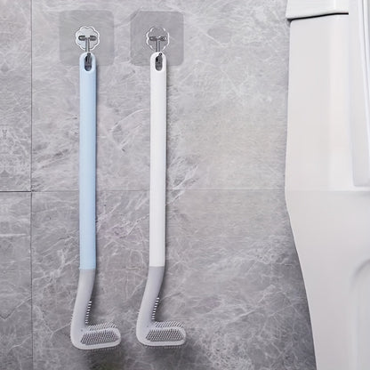 Golf toilet brush with long handle for wall mounting in household bathrooms.