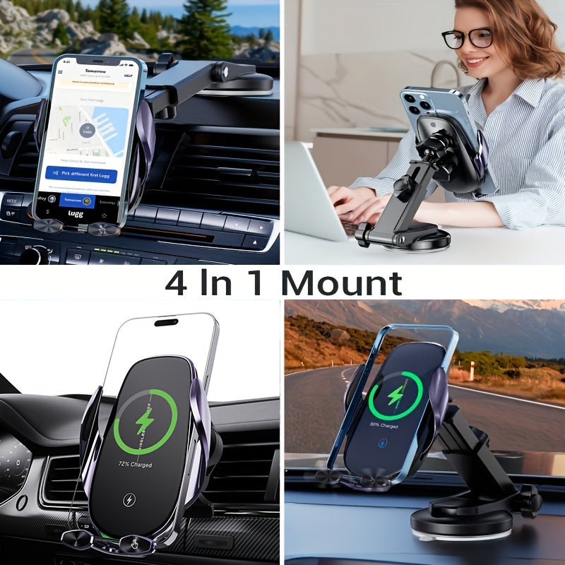 YITUMU Wireless Car Charger Holder for iPhone and Samsung Galaxy, 15W Fast Charging Auto Clamp Phone Holder for Dashboard or Vent.