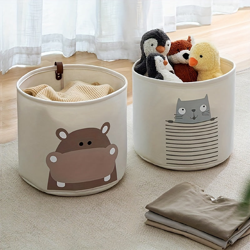 One Piece Large Capacity Felt Toy Storage Basket with Folding Laundry Hamper, featuring a Cute Animal Design. Made from Polyester Material with an Unfinished Look. Suitable for Ages 14+ and perfect for Standalone Use.