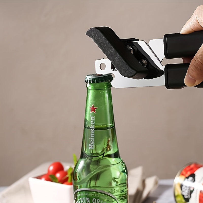 3-in-1 Can Opener made of durable Stainless Steel, featuring a multifunctional design for opening cans and bottles with ease. Boasting a powerful grip and ergonomic design, this tool is perfect for use during Christmas, Halloween, Easter, Hanukkah