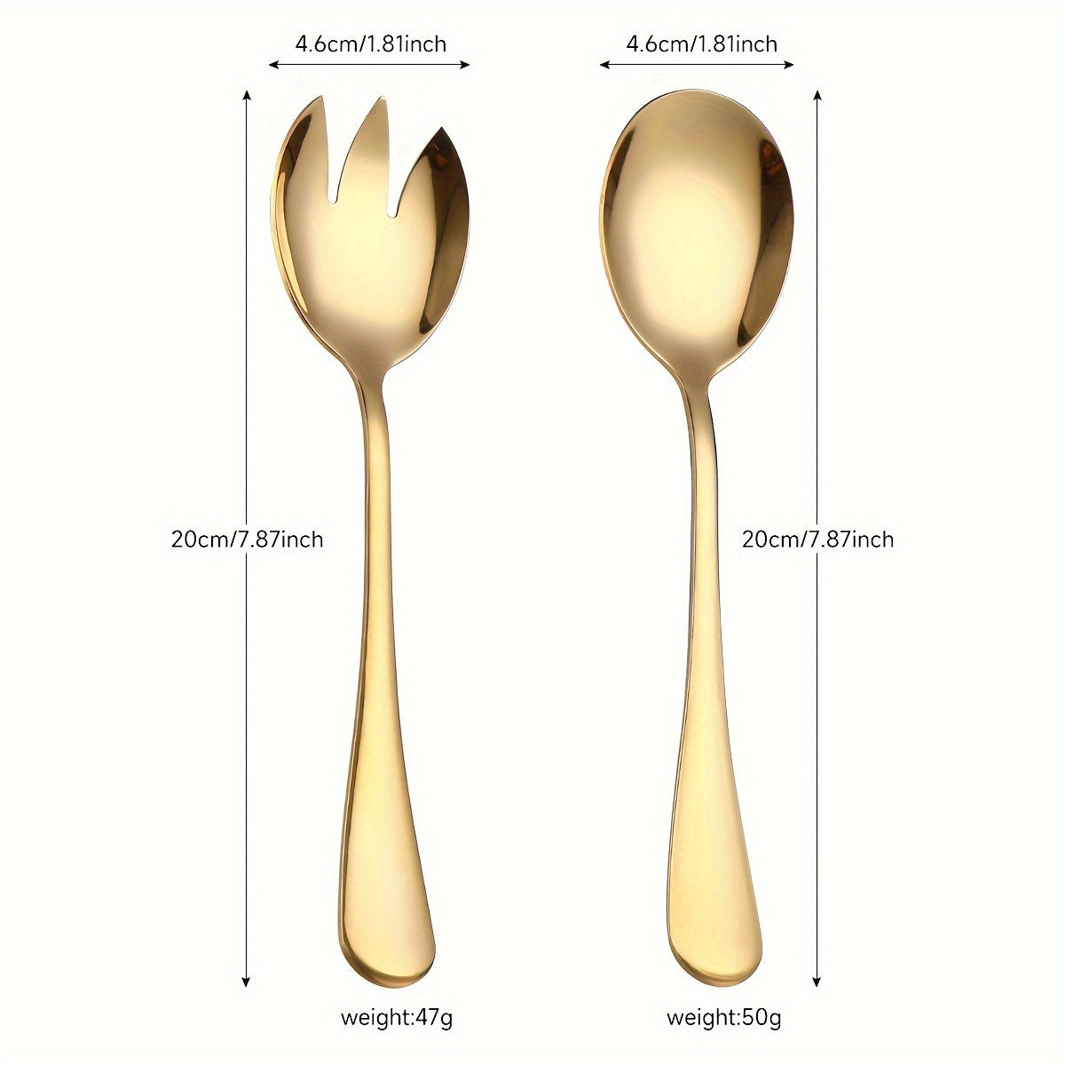 Set of 2 stainless steel salad and pasta utensils with gold finish