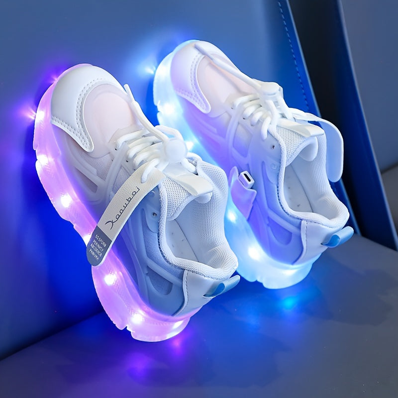 Rechargeable LED sneakers for boys with shock-absorbing non-slip feature, perfect for running and training.